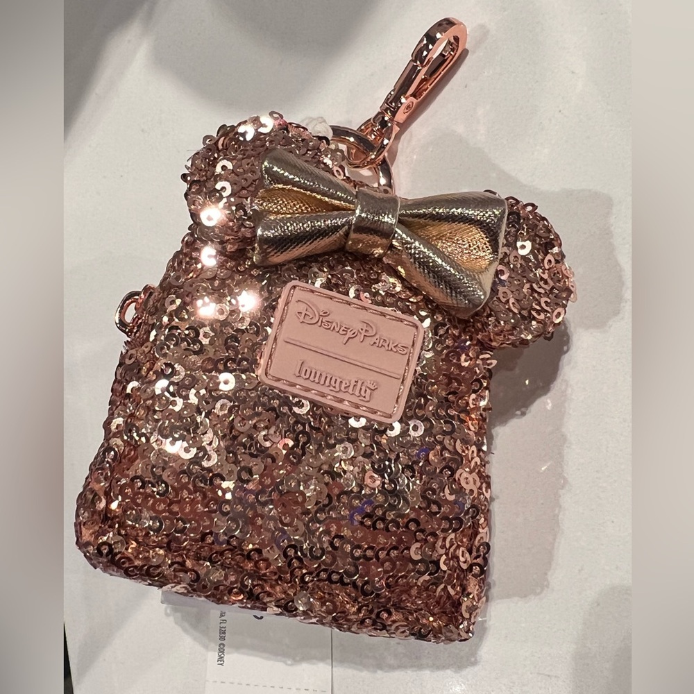 2026 Disney Parks Loungefly Mini Backpack Rose Gold Bag Clip Charm Keychain New